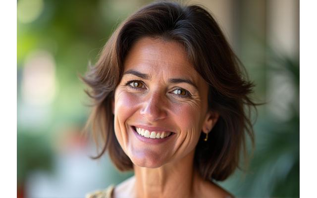Clara Navarro, fundadora de Vitales Mañana, en una pose inspiradora, simbolizando el comienzo del viaje.